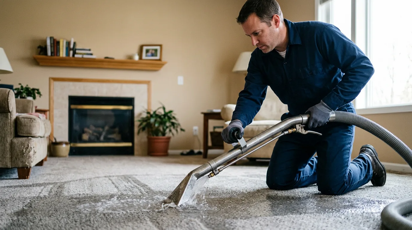 Water damage restoration technician working near Chelmsford, MA